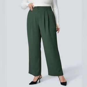 HALARA High Waisted Button Zipper Side Pocket Shirred Straight Leg Work